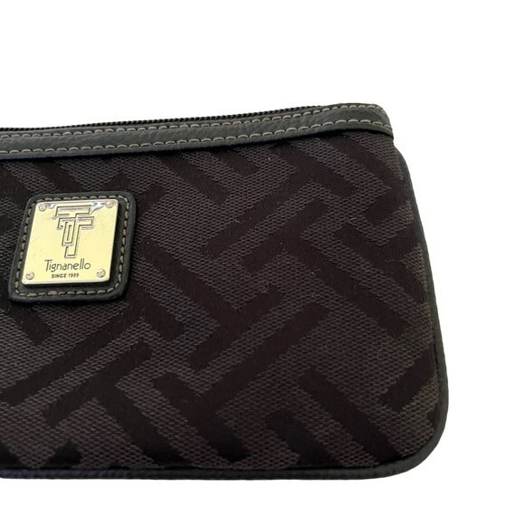Tignanello Black Canvas Wristlet with Silver Signature Logo Small Travel Wallet - Picture 4 of 6